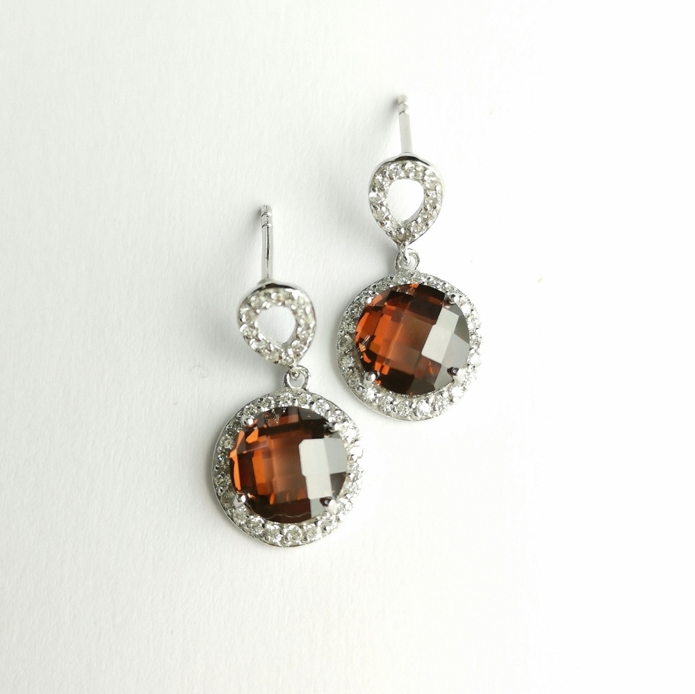 Vintage Smokey Topaz Smoky Quartz White Sapphire stud earrings 🆕